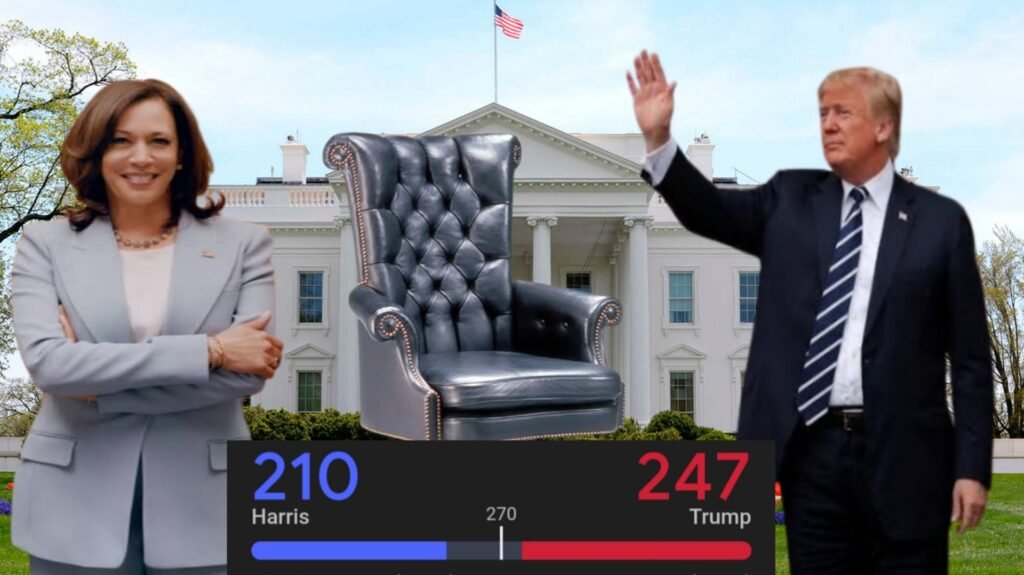 Donald Trump has received 247 and Kamala Harris 210 electoral votes out of 538 in the US presidential election 