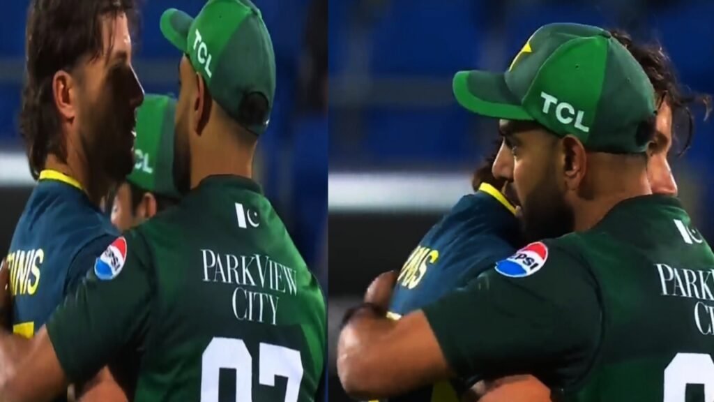 After the match, Australia and Pakistan players hug each other.